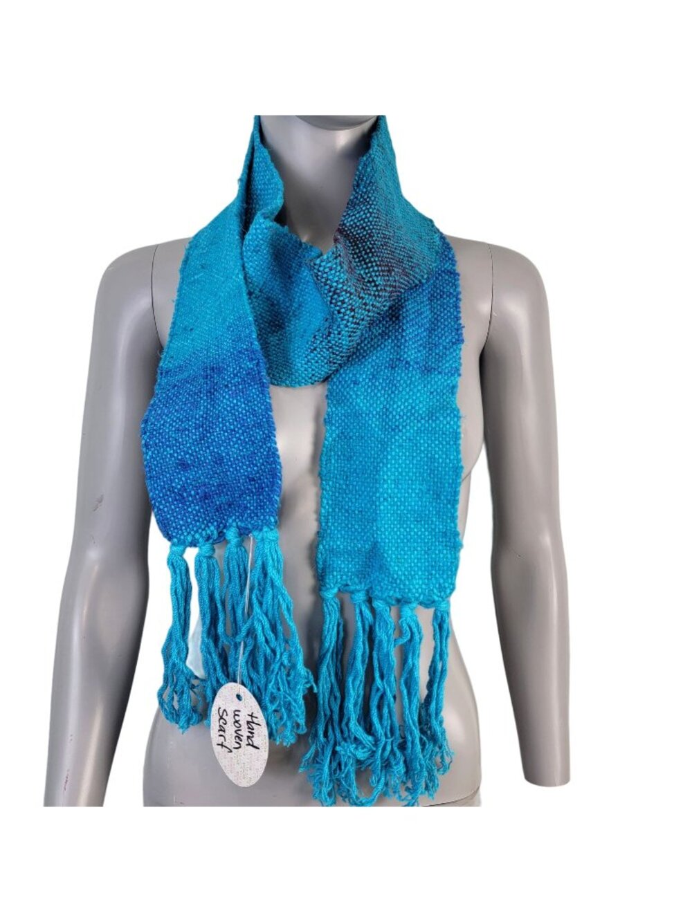 Blue Ombre Knit Scarf Women Men Winter Accessories New Handmade Snow Spring